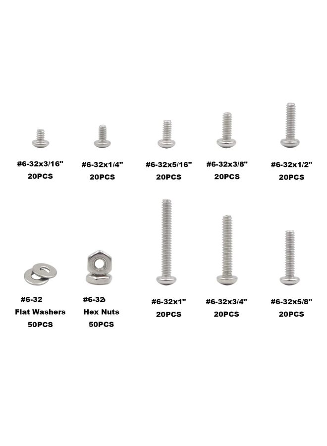 LAMAY 260PCS #6-32 Stainless Steel Phillips Pan Head Machine Screws Hex Nuts Flat Washers Assortment Kit (Size : 6-32) - Image 2